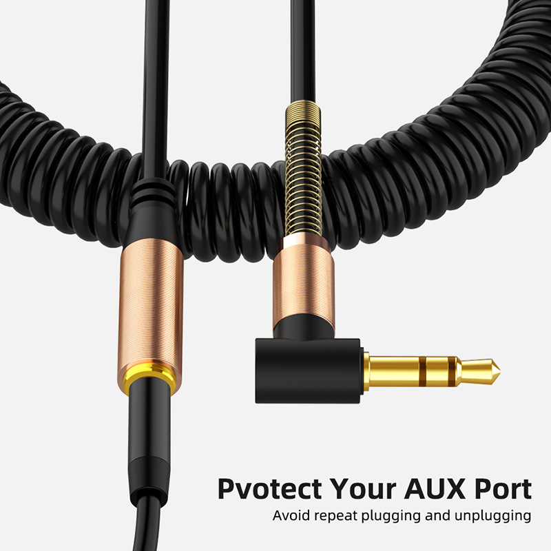 Audio Cable 3.5mm Elbow Spring Retractable Extension Cord Audio Cable Suitable For Mobile Computer Speakers with wear-resisting property. 