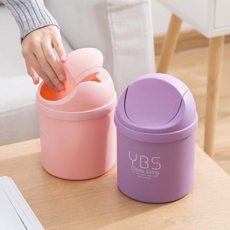Mini Waste Bin Trash Mini Trash Can with Lid Mini Desktop Swing-lid Trash Can Bathroom Garbage Can with Cover Home Office room. 