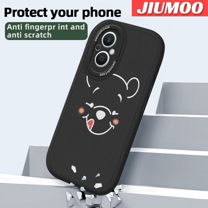 JIUMOO For OPPO Reno 7z 5G A96 5G F21 Pro 5G Reno 7 Lite 5G Reno 8 Lite 5G Case Simple Winnie The Pooh Thin Leather Soft Full Lens Back Cover Camera Protect Cases Shockproof Casing. 