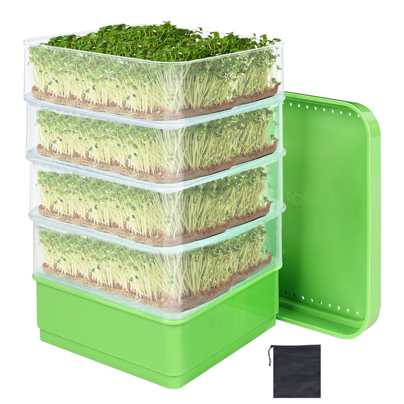 Bean Seed Germination Kit, Micro-Green Plant Growing Tray, Drain Tray, Four-Tier Stackable Sprout Growing Kit Easy to Use