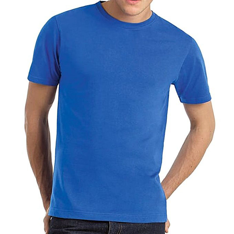 Blue Solid Color Cotton Round Neck T 