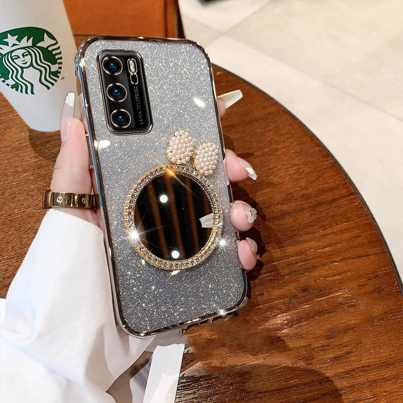 New Phone case Xiaomi POCO M3 POCO M3 Case casing with Bow Makeup Mirror Luxury Shiny Gradient Plating Glitter Girls Slim Back cover Clear Soft Silicone Protective Pouch