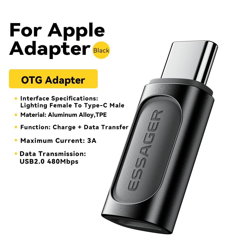 Essager OTG 3A Converter Lightning Female to Type-C Male Type-C Female to Lightning Male USB2.0 480Mbps Adapter for iPhone 15 14 13 Pro Max Xs Plus iPad Macbook Headphone Type C to iOS Converter. 