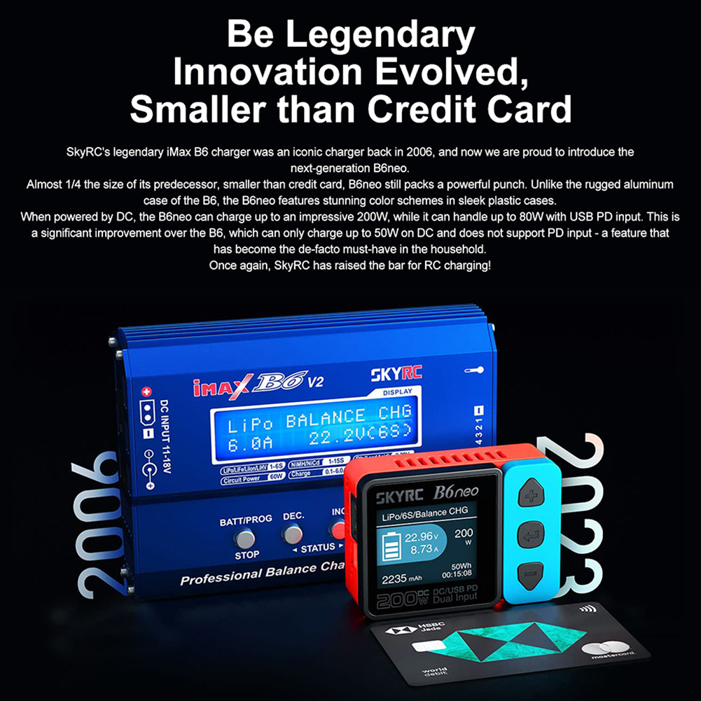 SKYRC B6neo Intelligent Charger Power DC200W PD80W Multi-Function Smart Battery Balance Charger Discharger. 