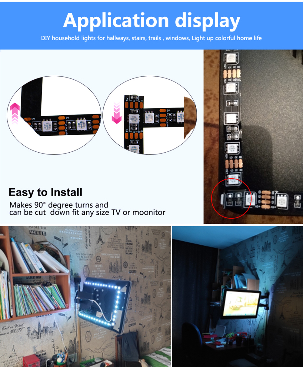 5 V Volt USB LED Strip Light RGB Not Waterproof SMD 5050 5V Led Light USB Tape TV Backlight 50CM - 5M With Remote Controller. 