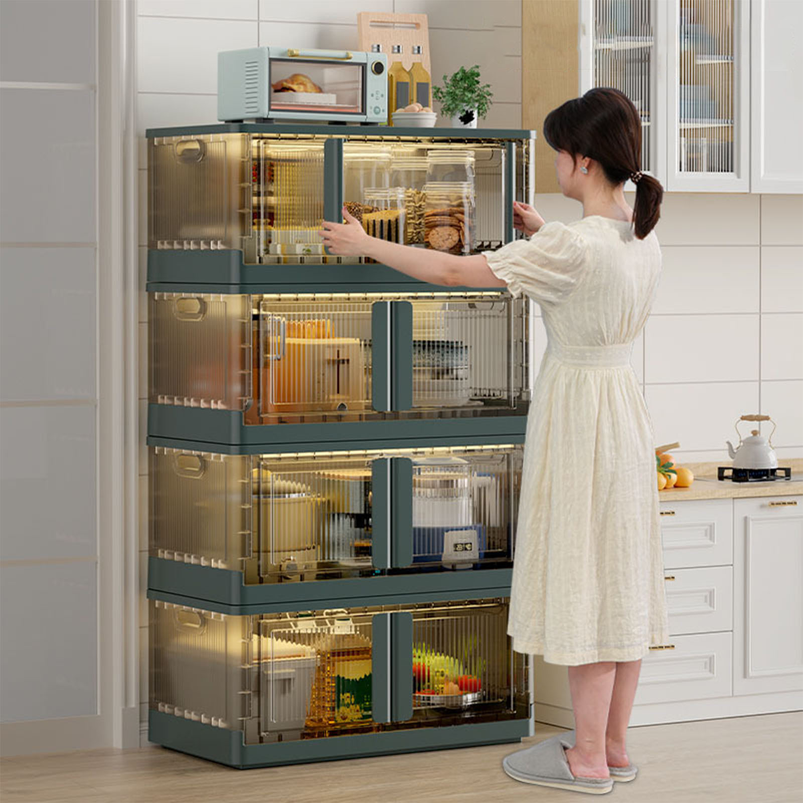 Storage Bins, 2 Opening Modes Folding Storage Cabinet for Kitchen. 