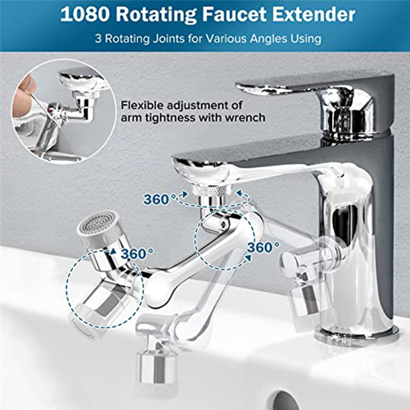 Faucet Extender Brass Faucet Extender 1080 Swivel Robotic Arm Faucet Aerator, 2 Types of Water Discharge Model, Robot Arm for Cleaning. 