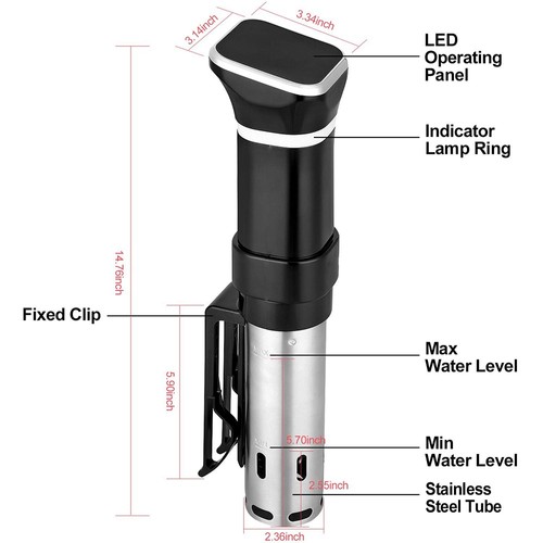 Sous Vide Cooker Machine, 1100W Vacuum Slow Cooker Heater, LED Touch Screen, 25-95 Celsius Temperature Range - US Plug. 