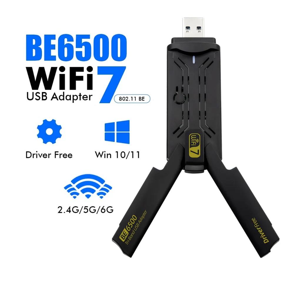 BE6500 Adaptador Wifi 7 Adapter 5Ghz/2.4G/6G Usb 3.0 Cle Antena Wi fi 7 Para PC 802.11AX Ethernet Network Card Dongle