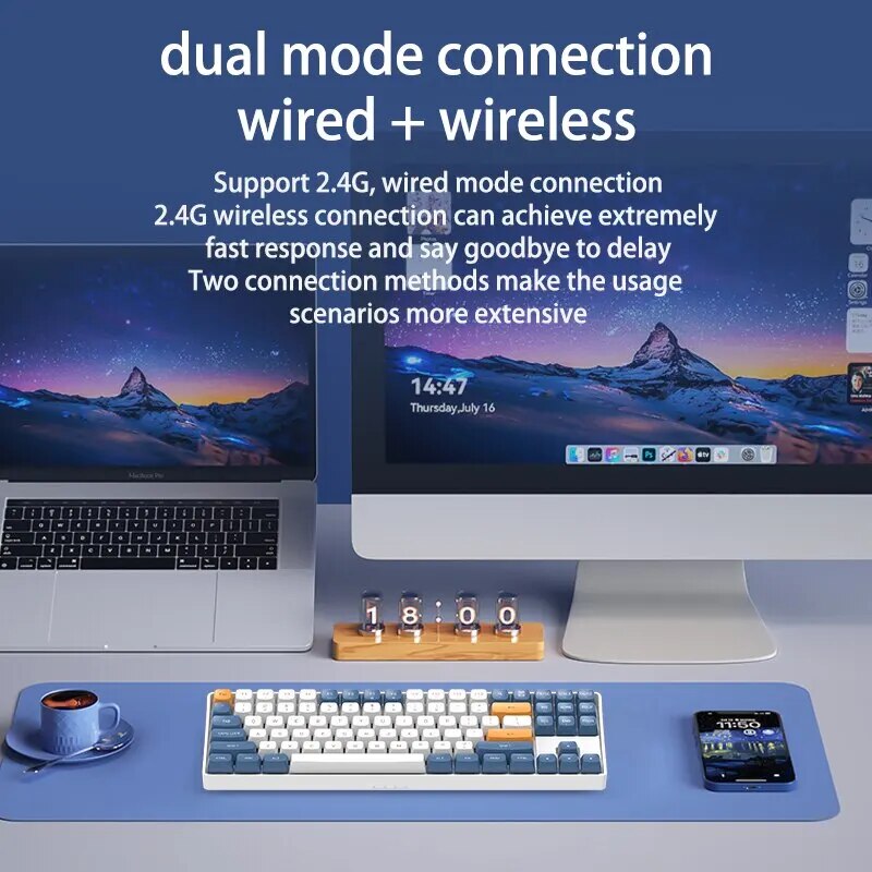 Aigo A87 Gaming Mechanical Keyboard 2.4G Wireless USB Type-c Wired Blue Switch 89 Key Hot Swap Rechargeable Gamer Keyboard. 
