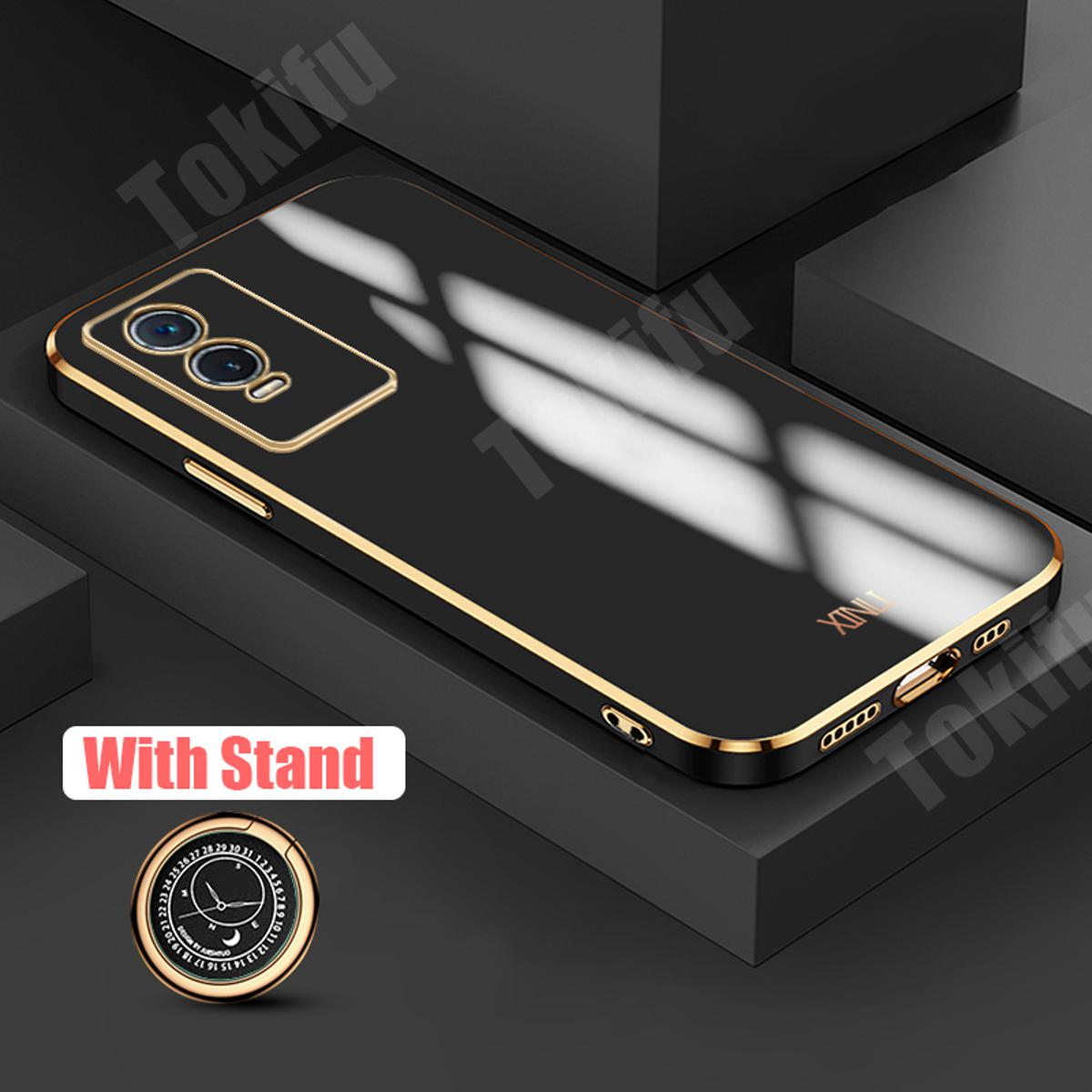 Tokifu For VIVO Y76 5G Case Luxury 6D Plating Soft Back Cover Silicone Phone Cases With Stand