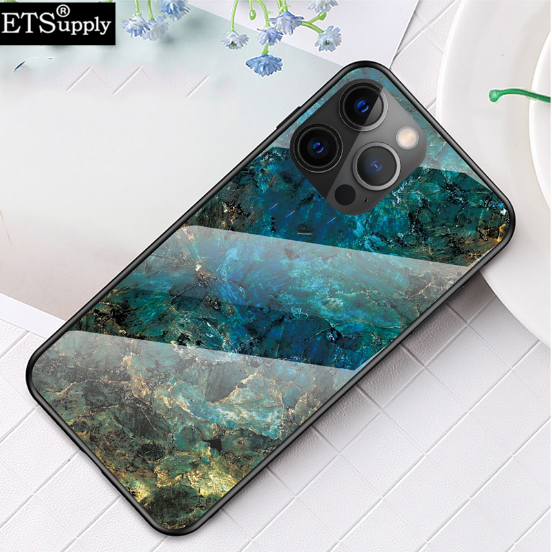 Phone case iPhone 15 Pro Max Fashion Marble Tempered Glass Protector Soft Frame Silicon Back cover iPhone 15 Plus case