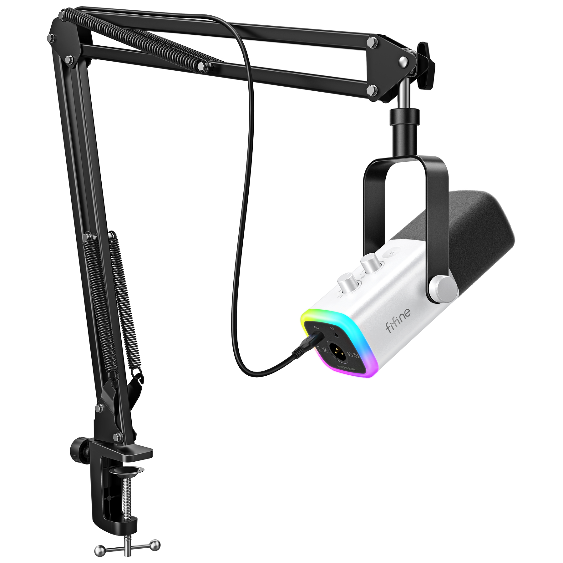 FIFINE XLR/USB Gaming Microphone Kit with Headphone Jack/Mute/RGB /Arm Stand,Dynamic Mic Set for PC PS5/4 Mixer AmpliGame AM8T. 