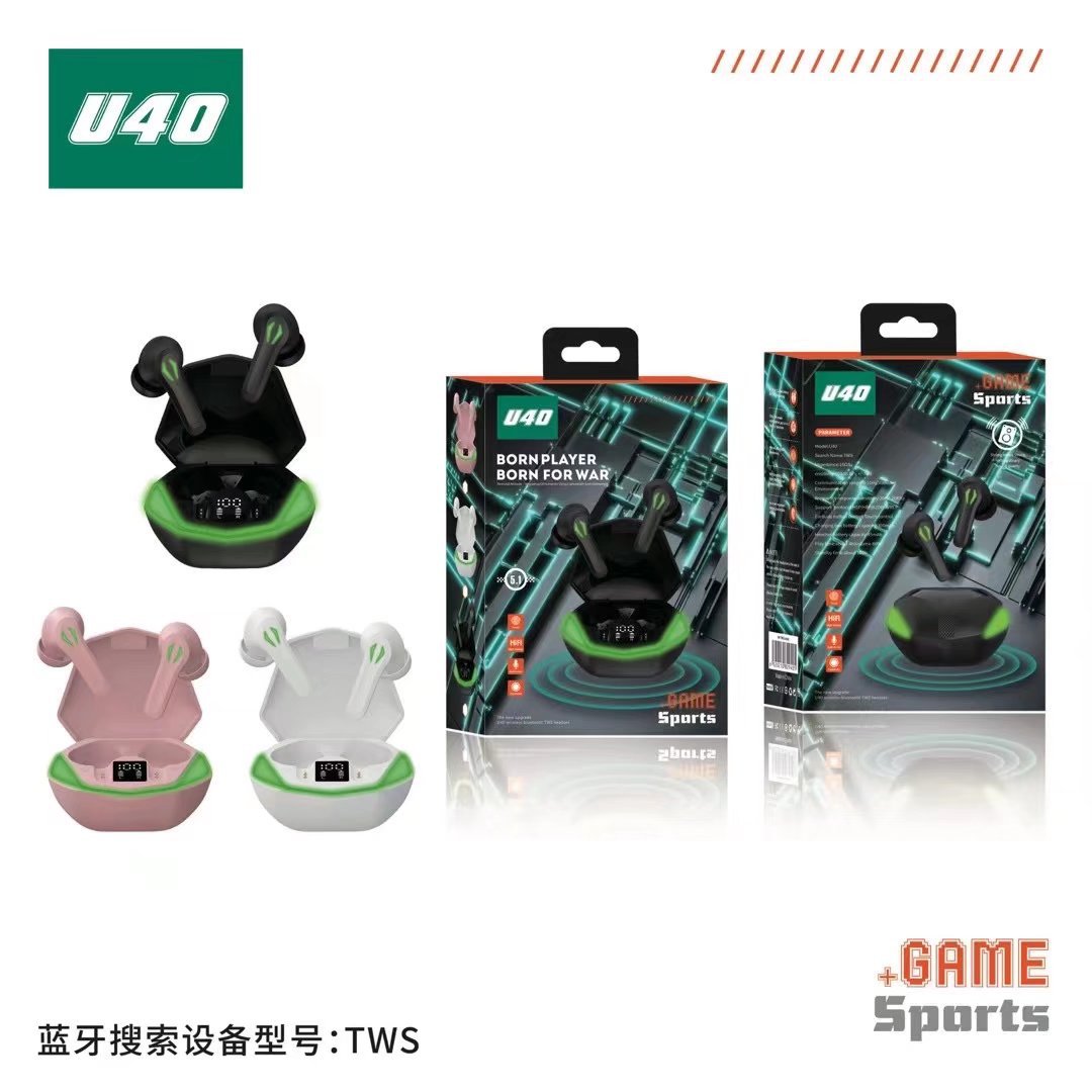 U40 wireless bluetooth headset private model TWS5.1 zero delay in-ear e-sports gaming bluetooth wireless headset. 