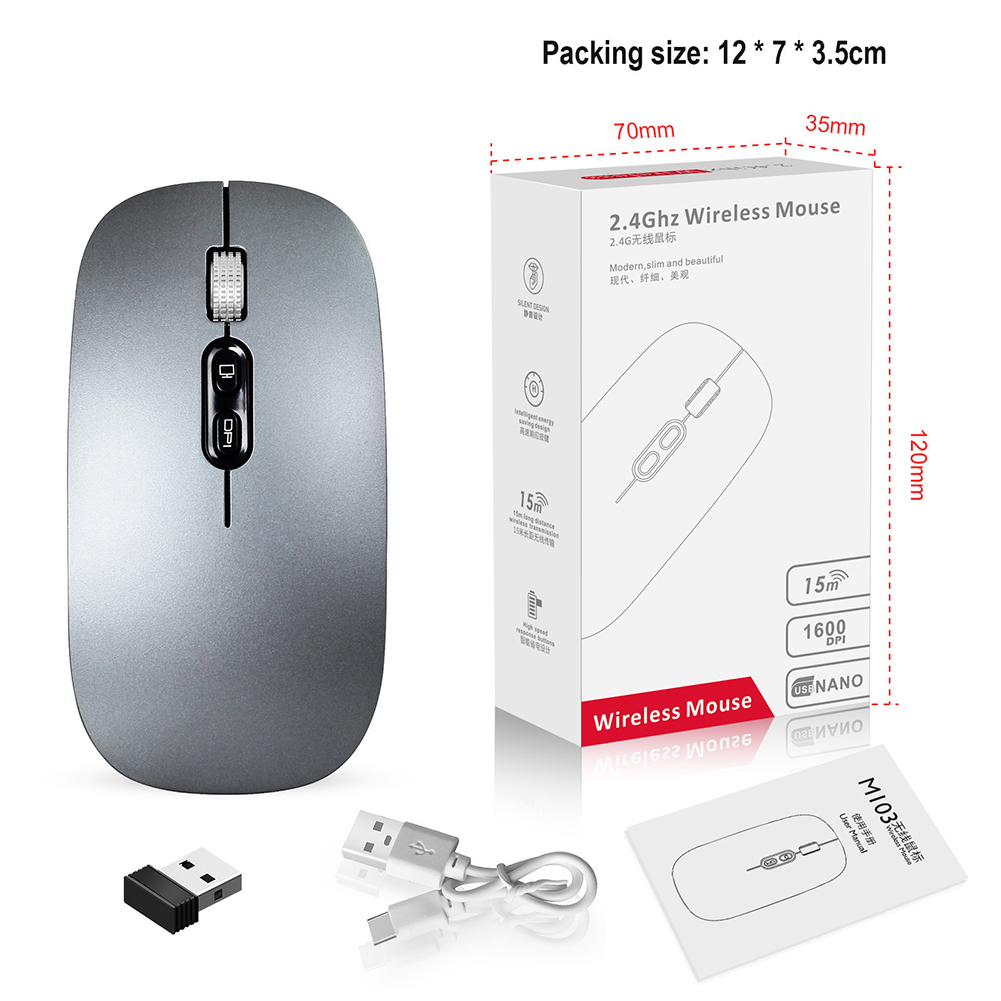 M103 Wireless Mouse 1200 DPI 2.4GHz Wireless Mouse Ergonomic Gaming Mouse Silent Click Cordless Mice Rechargeable Mice. 