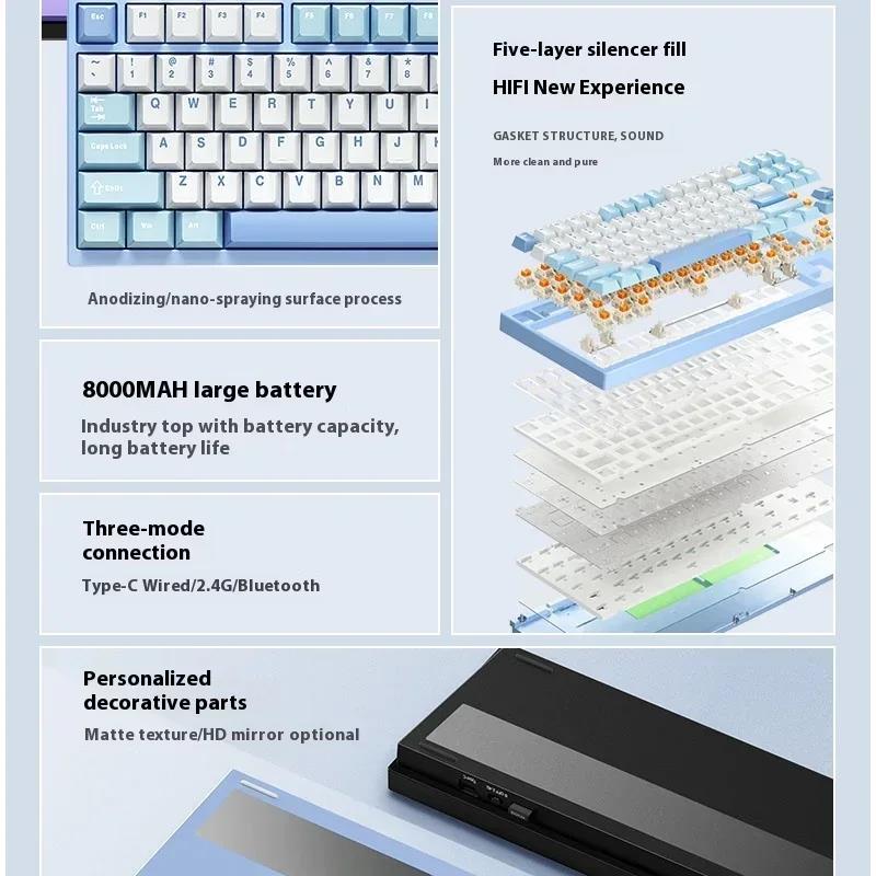 MCHOSE GX87 Mechanical Keyboard All Aluminum Alloy Bluetooth Wireless Gaming Keyboard Gasket RGB Hot Swap NKRO PC Gamer Custom. 