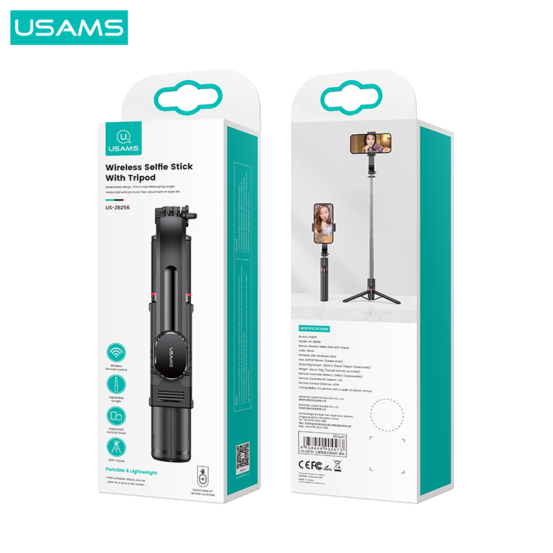 USAMS US-ZB256 Tripod Stand Smart Selfie Stick 360 Rotation 1.13m Wireless Selfie Stick. 