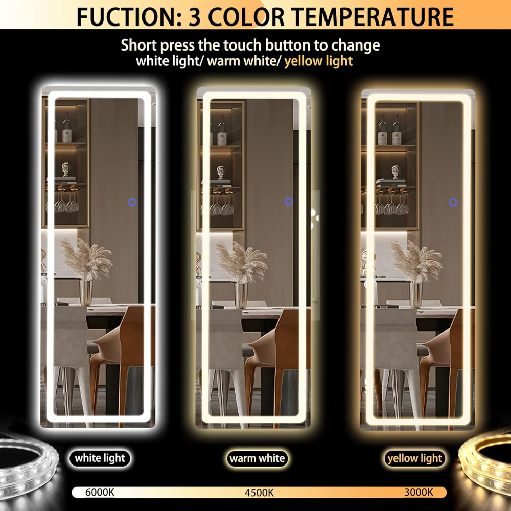 Hasipu Full Length Mirror with LED Lights, Dimming 3 Color Lighting , 56 x 16 Lighted Floor Standing. 
