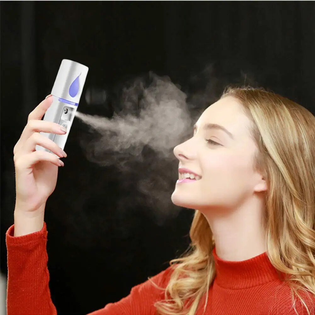 Portable Nano Facial Mister Mini Facial Steamer Atomization Eyelash Extensions with Mirror 20ml Visual Water Tank. 
