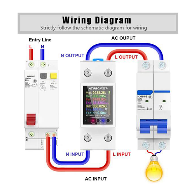 ATORCH GR2PW Electricity Meter Tuya WiFi Rail Power Energy Meter AC50-320V Digital Display Monitor Voltage Curve Ammeter. 