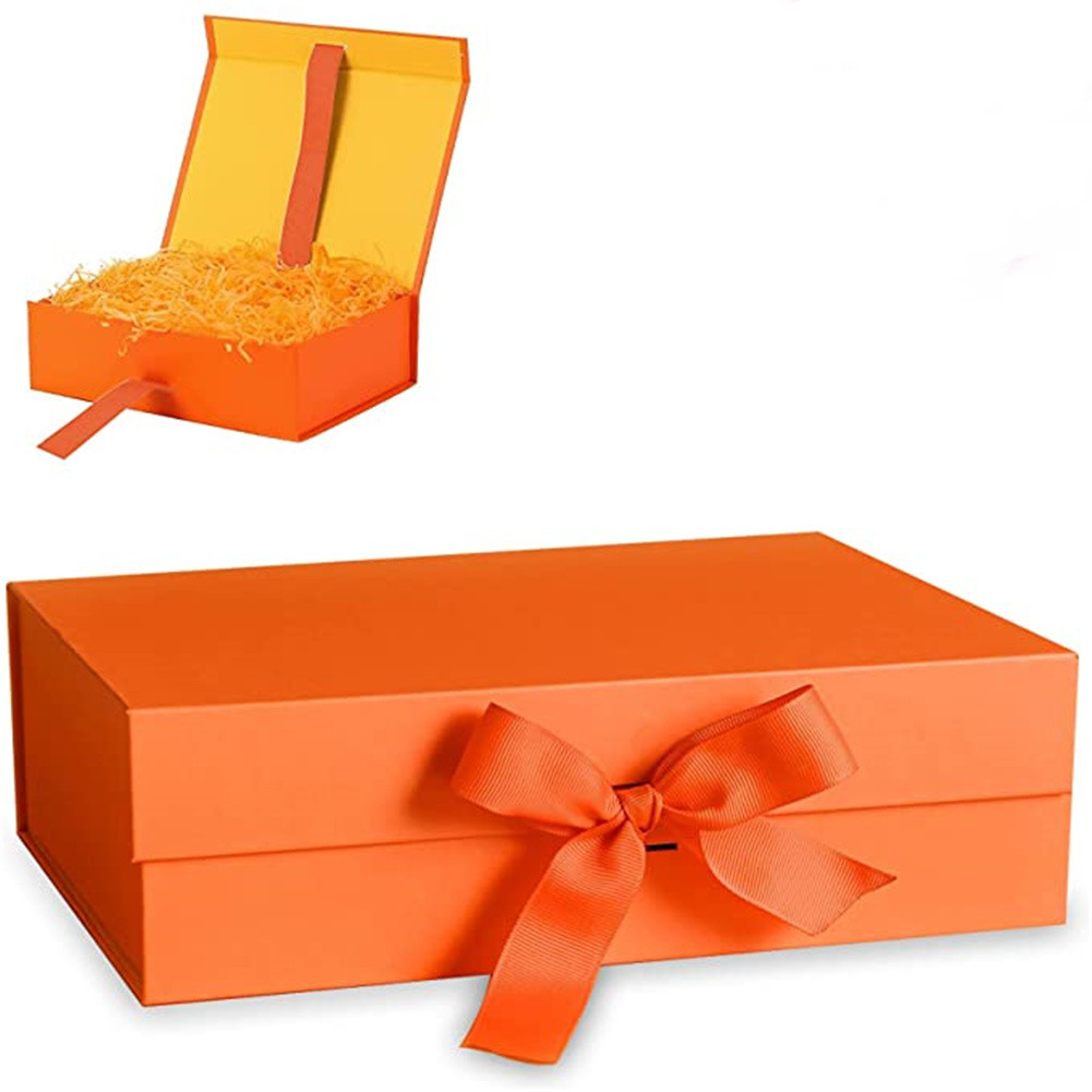 GC Strong Cardboard Folding Gift  Box With Magnetic Buckle Ribbon Exquisite Solid Color Clamshell Present Packaging Tools (27x19x8cm) specification:Black. 