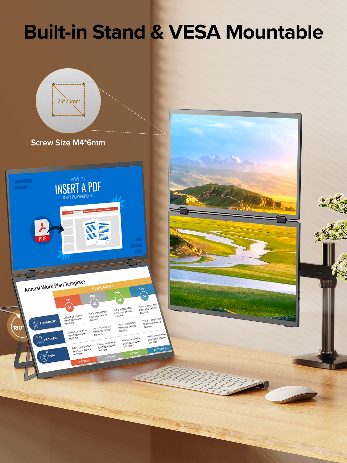 UPERFECT UStation Δ / Delta Portable Monitor for Laptop 15.6 1080P Extender Dual Screen with Stand VESA 360° Folding Stacked. 