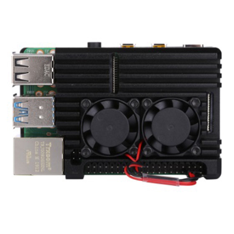 for Raspberry Pi 4 Aluminum Case with Dual Cooling Fan Metal Shell Black Enclosure for Raspberry Pi 4 Model B. 