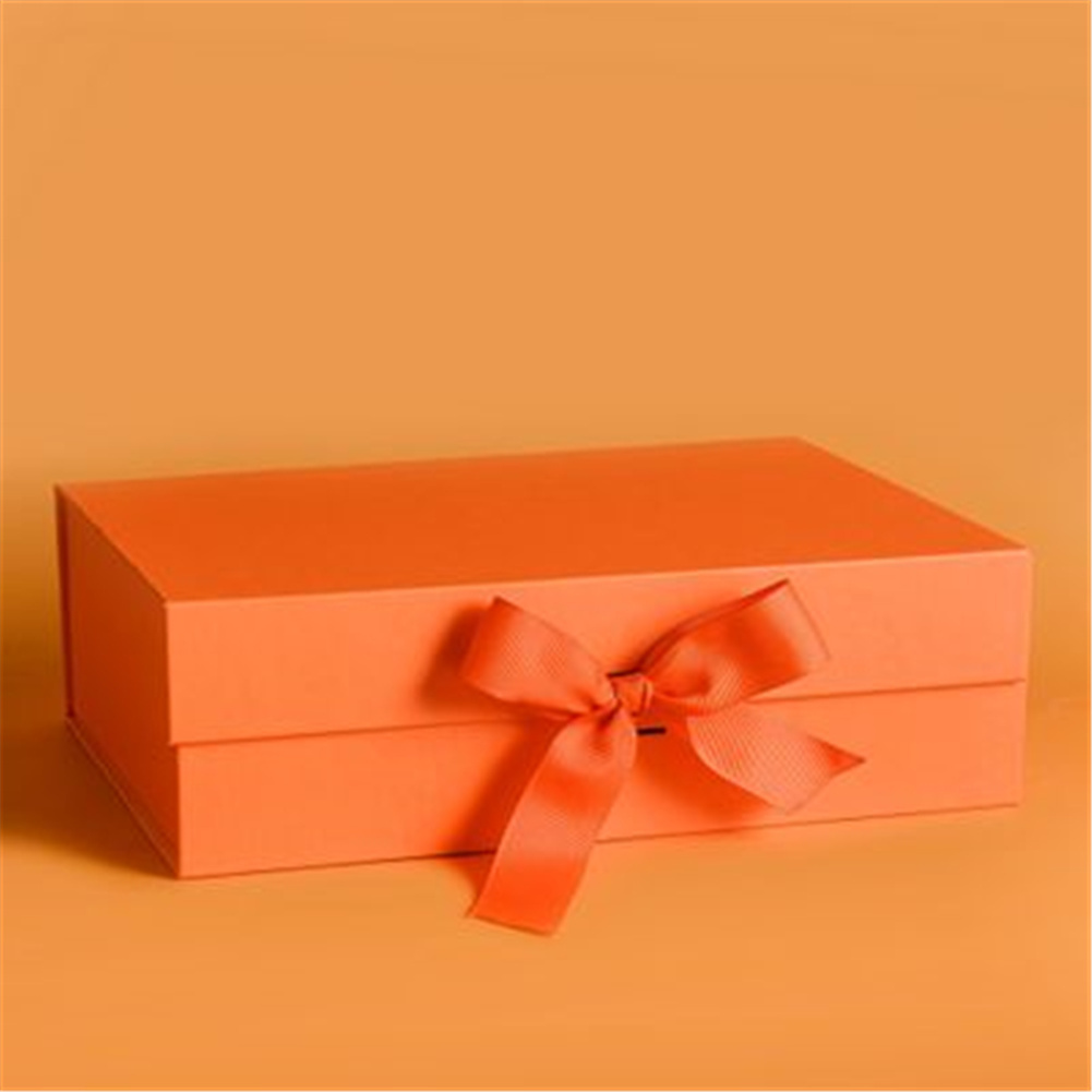 GC Strong Cardboard Folding Gift  Box With Magnetic Buckle Ribbon Exquisite Solid Color Clamshell Present Packaging Tools (27x19x8cm) specification:Black. 