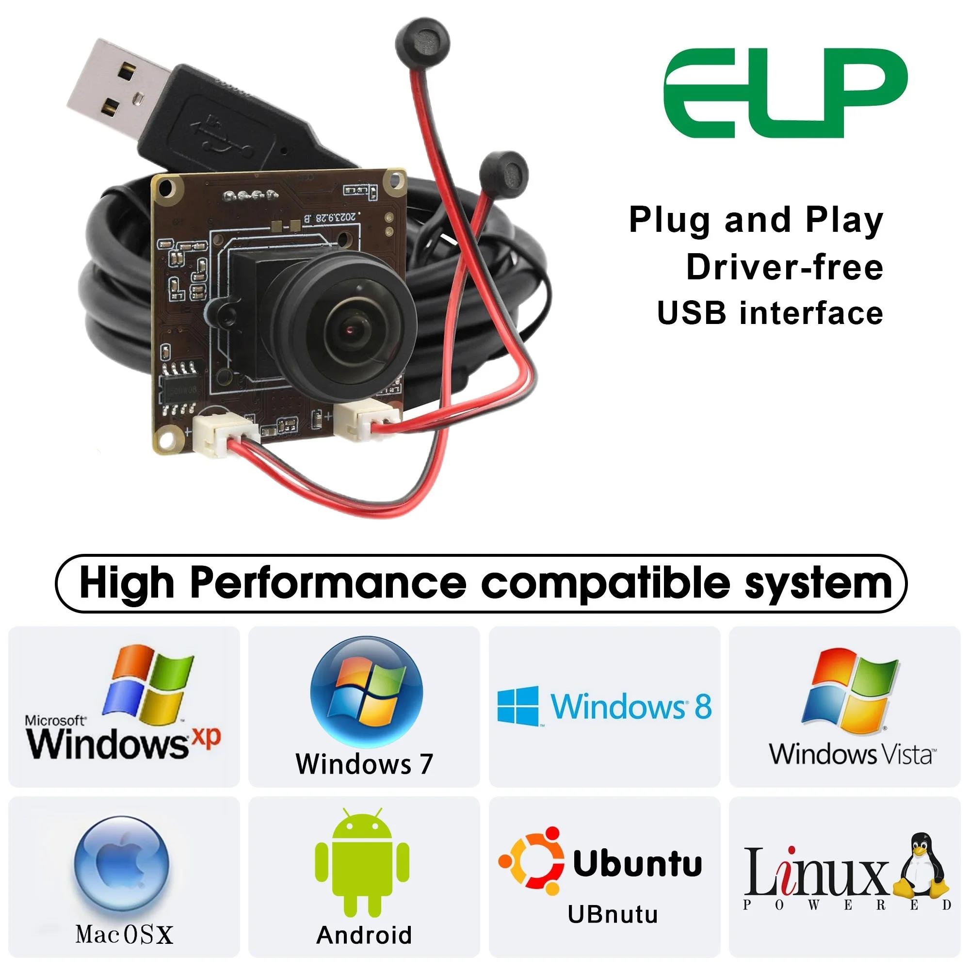 ELP 5MP USB Camera Module with Fisheye Lens Dual Microphone High Speed 30fps Webcam IMX335 Sensor 2592X1944P Ultra HD USB Webcam. 