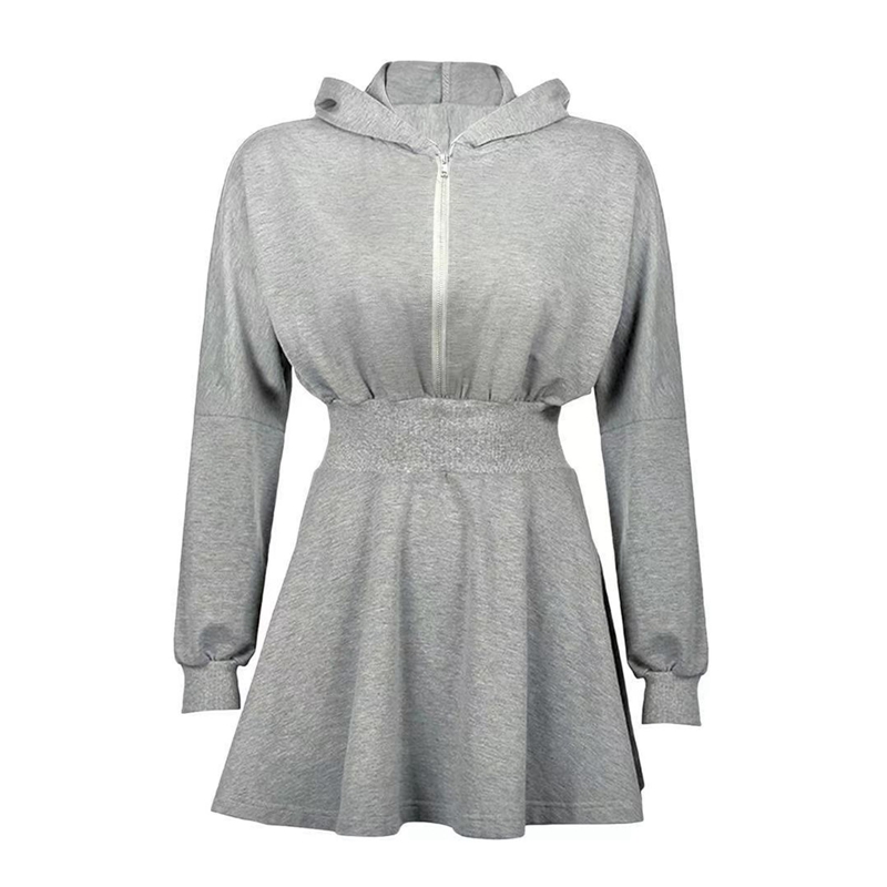 Women Hooded Dress Grey Solid Color Zip Up Long Sleeve Big Hem One Piece S M L Buy Online At Best Prices In Bangladesh Daraz Com