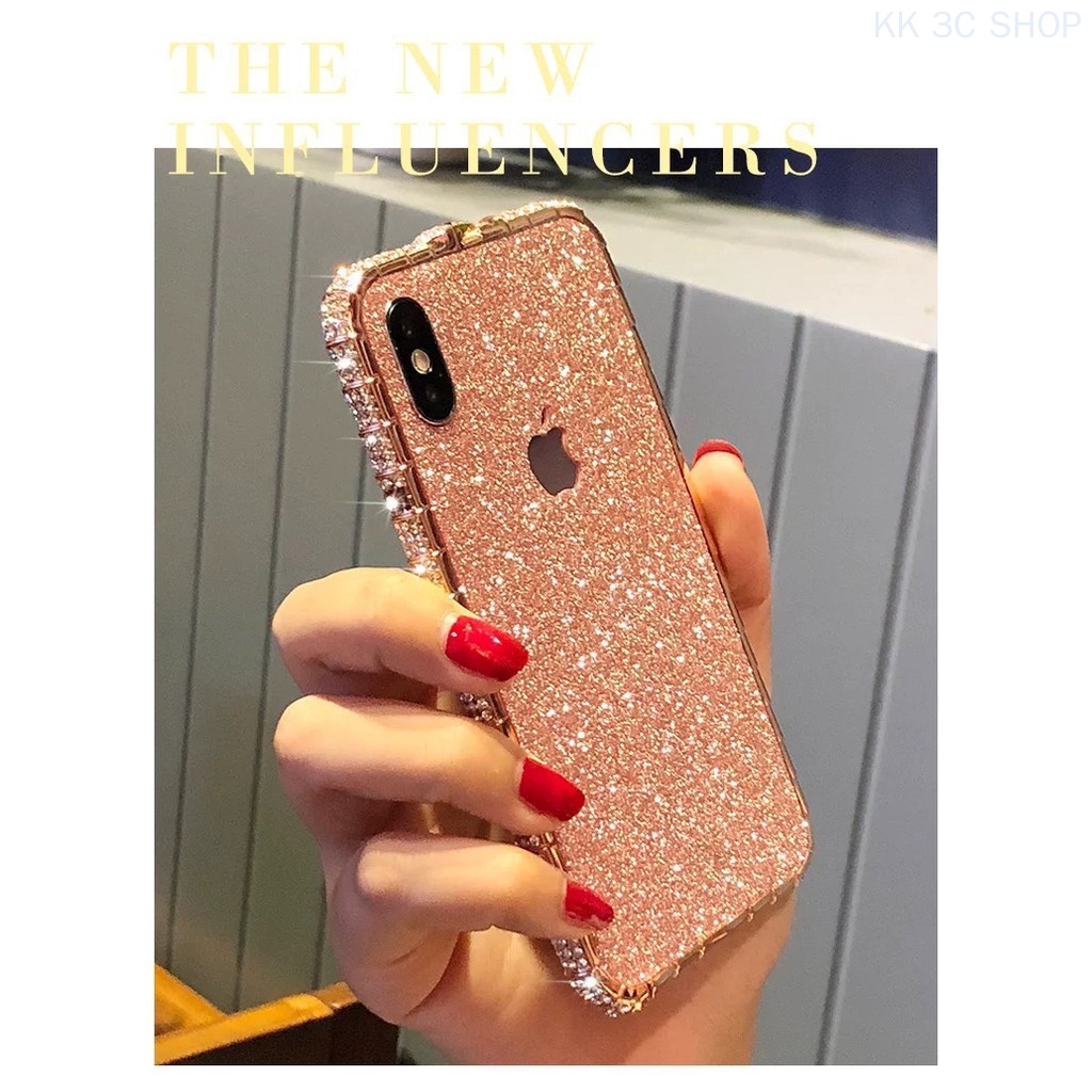 ON STOCK iPhone 13 pro max Bling Casing With Bling Back Sticker 12 mini 11 pro max xs max xr x 6 7 8 plus Luxury Swarovski Diamond Glitter Crystal Metal Frame Border Sequins Mobile Cell Phone Casing Cover Case Shell Cases With Back Bling Sticker. 