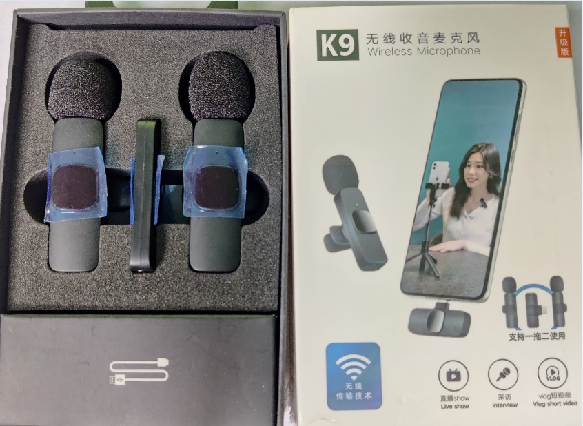 K9 Dual Wireless Bluetooth Lavalier Microphone - Noise Reduction, USB Lavalier Mic for Mobile Phones. 