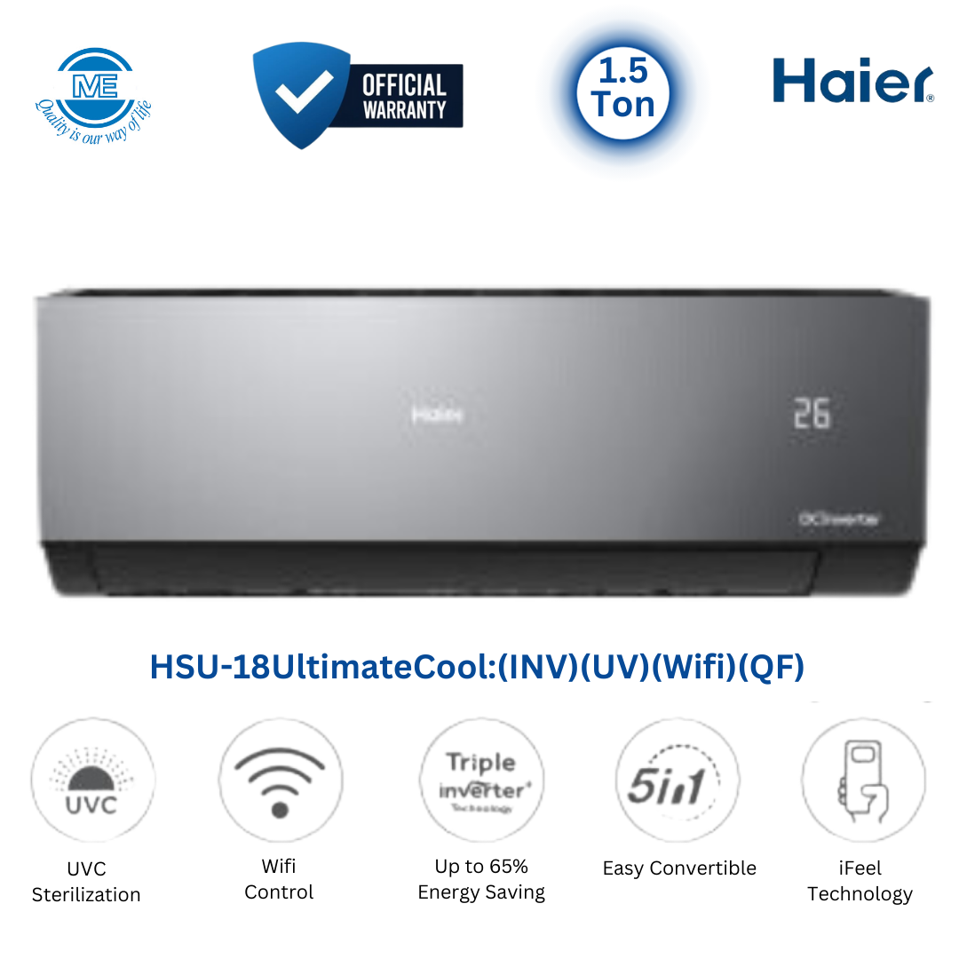 HAIER 1.5 Ton UltimateCool Inverter AC With UVC Pro Sterilization | HSU-18UltimateCool:(INV)(UV)(Wifi)(QF)