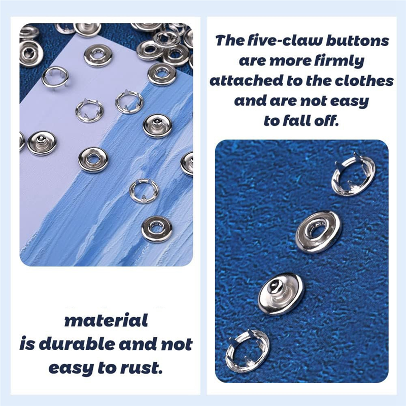 150 Sets Snap Button 9.5Mm Open Snap Button Snap Fasteners Kit Snaps Buttons Silver for Sewing and Crafting,. 