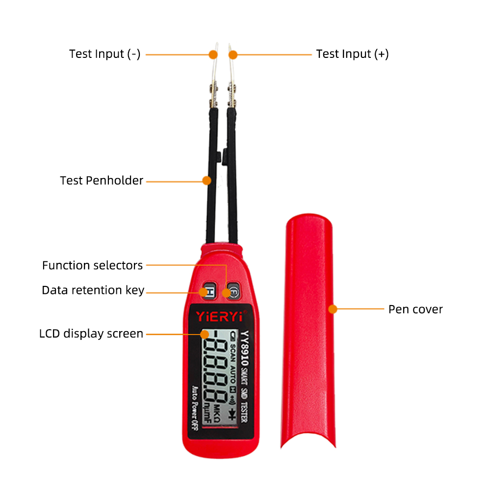 Yieryi Smart SMD Tester Electrical Multimeter Resistance Capacitance Continuity Diode Test Meter SMD Component Tester. 