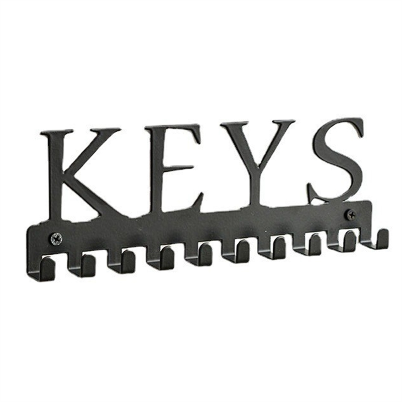 Key Holder Wall Mount, Black Key Hanger Wall Decorative Key Rack Organizer Metal Keychain Holder with 10 Key Hooks Easy Install Easy to Use