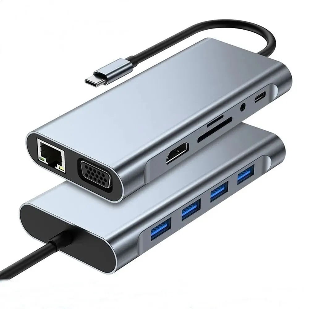 MZX 11-in-1 Docking Station USB Hub Tipo C Type A Extension Dock To HDMI-compatible VGA Ethernet for Macbook Laptop Notebook PC. 