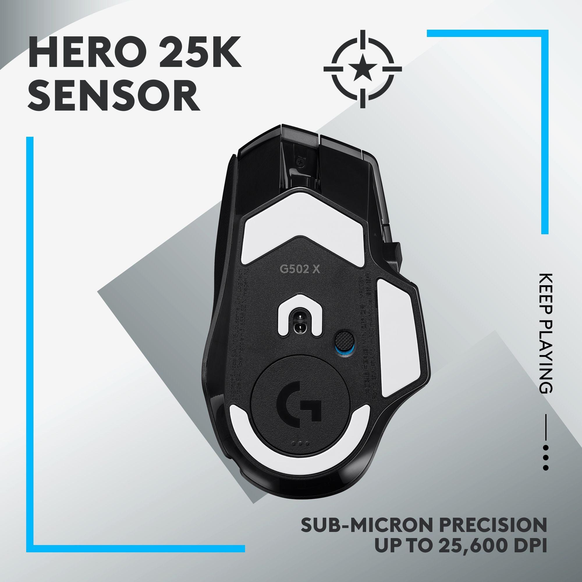 Logitech G502 X Lightspeed Wireless Gaming Mouse - Optical Mouse with LIGHTFORCE Hybrid Optical-Mechanical switches, Hero 25K Gaming Sensor, Compatible with PC/macOS/Windows - Black. 