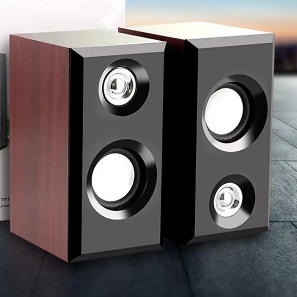 USB Wired Wood Speakers Bass Stereo Subwoofer Sound Box 3.5mm AUX Input USB Power Computer Speakers For Desktop PC Smart Phone. 