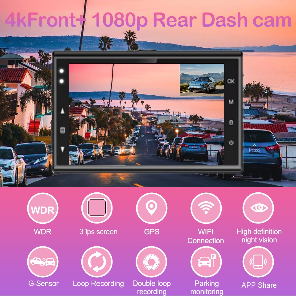 Aprilboy 4K Dash Cam Car DVR with Rear Cam G-Sensor Support WIFI App Control 24H Parking Monitor Night Vision Black Box Dash Cam. 