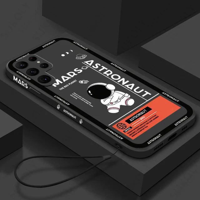 Luxury Astronaut Hand Lanyard Case For Samsung Galaxy S22 S23 Ultra S24 Ultra S21 S23 FE A52s A53 A54 Silicon Soft Phone Cover. 