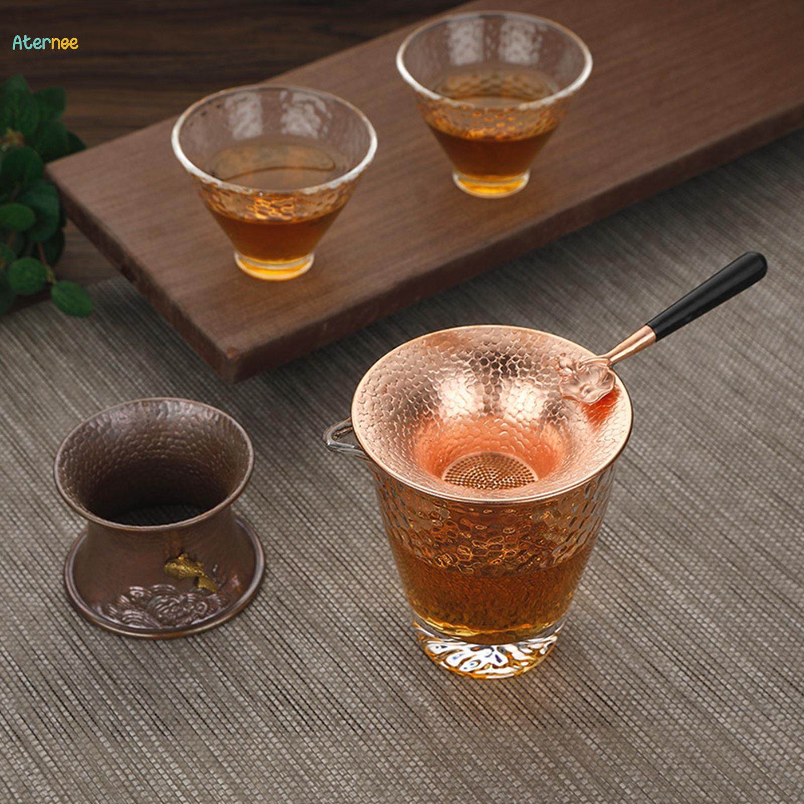 Copper Tea Strainer Tea Leaking Reusable Tea Colander with Handle Chinese Traditional Tea Infuser