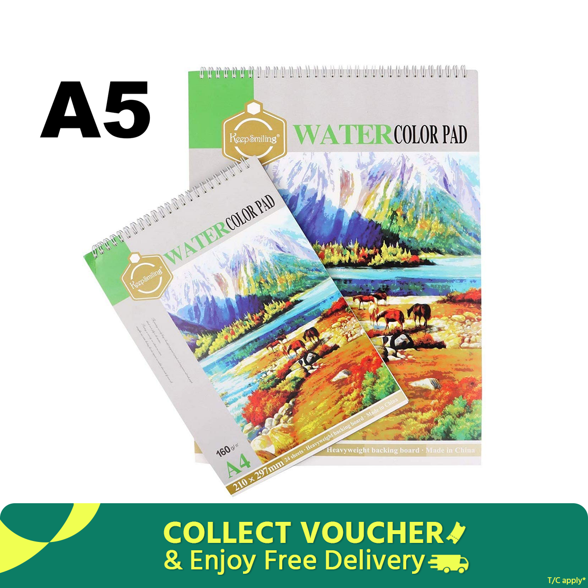 Keepsmiling A5, A4 & A3 Watercolor Pad for Artists (24 Sheets, Acid-Free)