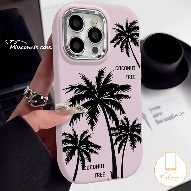 Art Sunset Coconut Tree Doodle Cover for Realme C67 C51 C17 5i C12 C15 C11 C35 Note 50 C21Y C55 C20A 8i 9i 5s C53 C25Y C25 C33 C20 5 C30 C21 6i 7i Narzo 50 Luxury Plating Lens Case. 