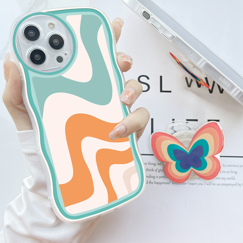 AMORVOR for Samsung Galaxy J3 2015 J3 2016 Back Cover With Free Holder Multi-color Simple Soft Wavy Phone Case Camera Protection Transparent TPU Soft Cover. 