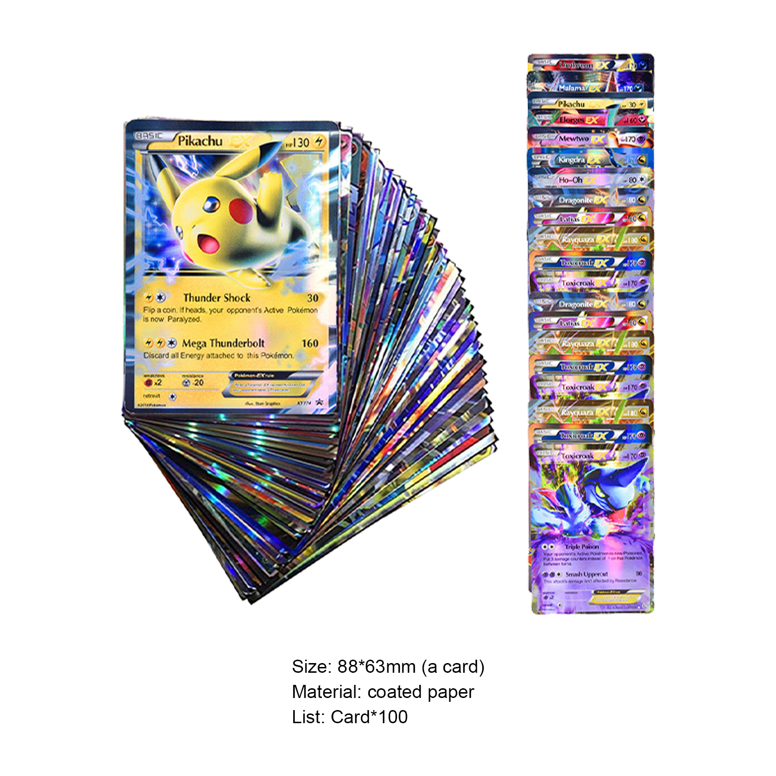 100Pcs/Set Pokemon Cards Shiny Vibrant Figure Eye-catching Mega Version Collection Animation Card for Collector. 