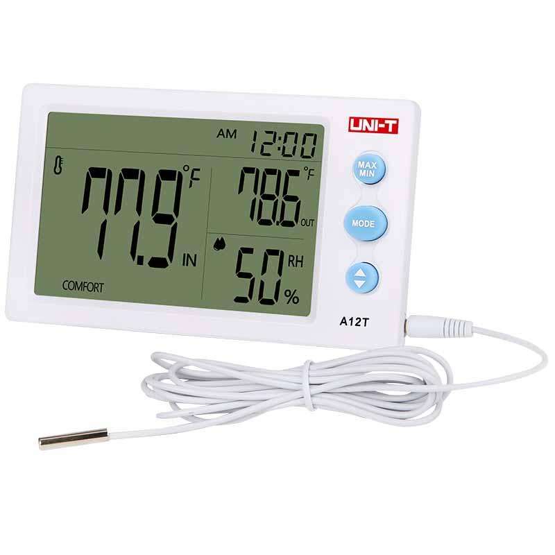 Uni-T A12T  Indoor Outdoor Temperature Humidity Mete with External probe LED Digital Hygrometer with Temperature / Humidity / Calendar / Alarm Clock A12T - Kings Trading. 