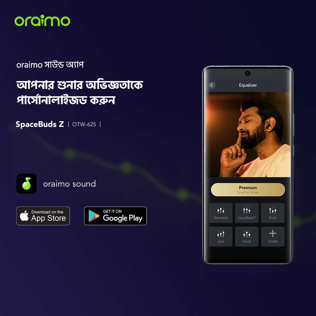 oraimo SpaceBuds Z ANC True Wireless Earphones co braned with Tahsan. 