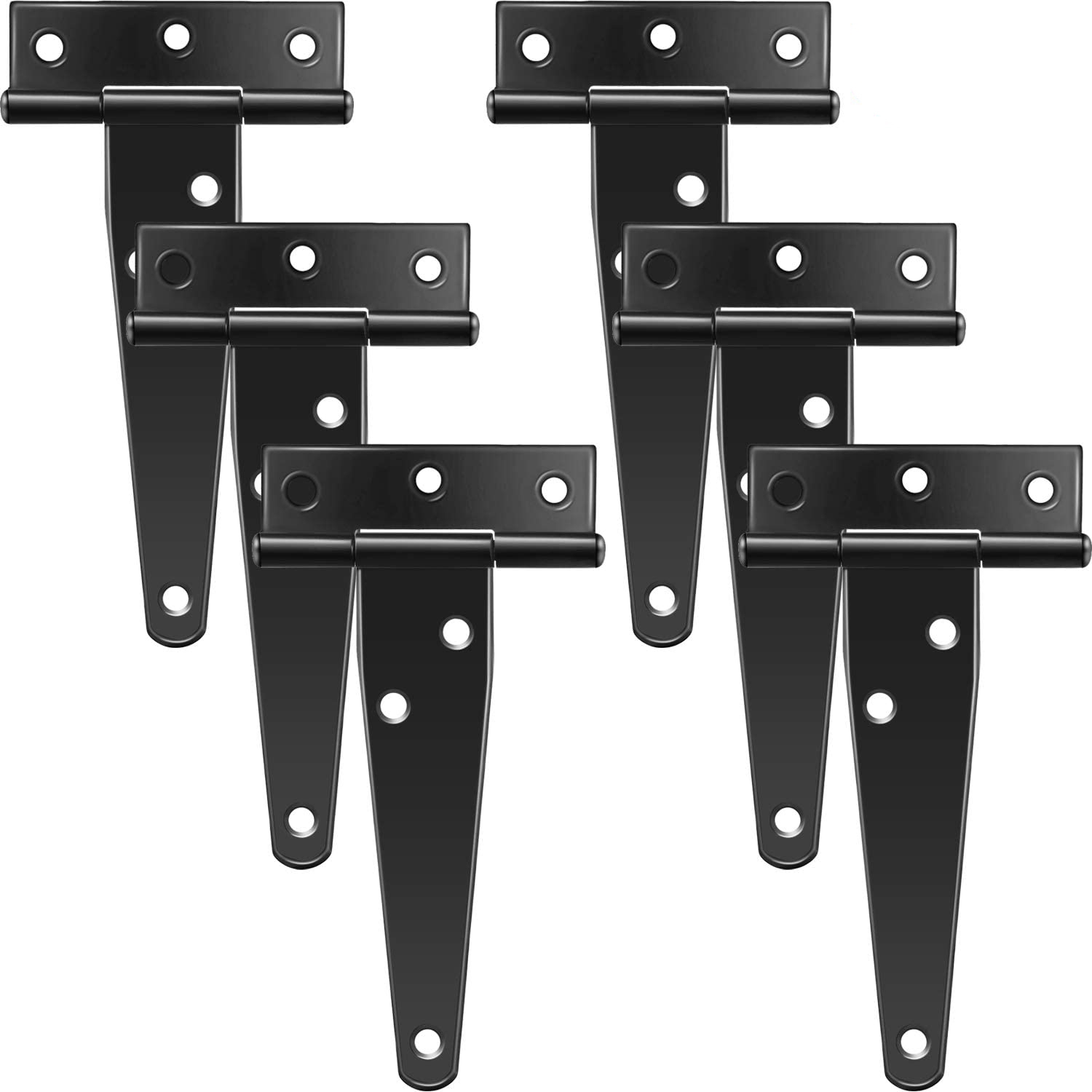 6 PCS 4 Inch T-Strap Black Hinges for , Fence and Barn Gates