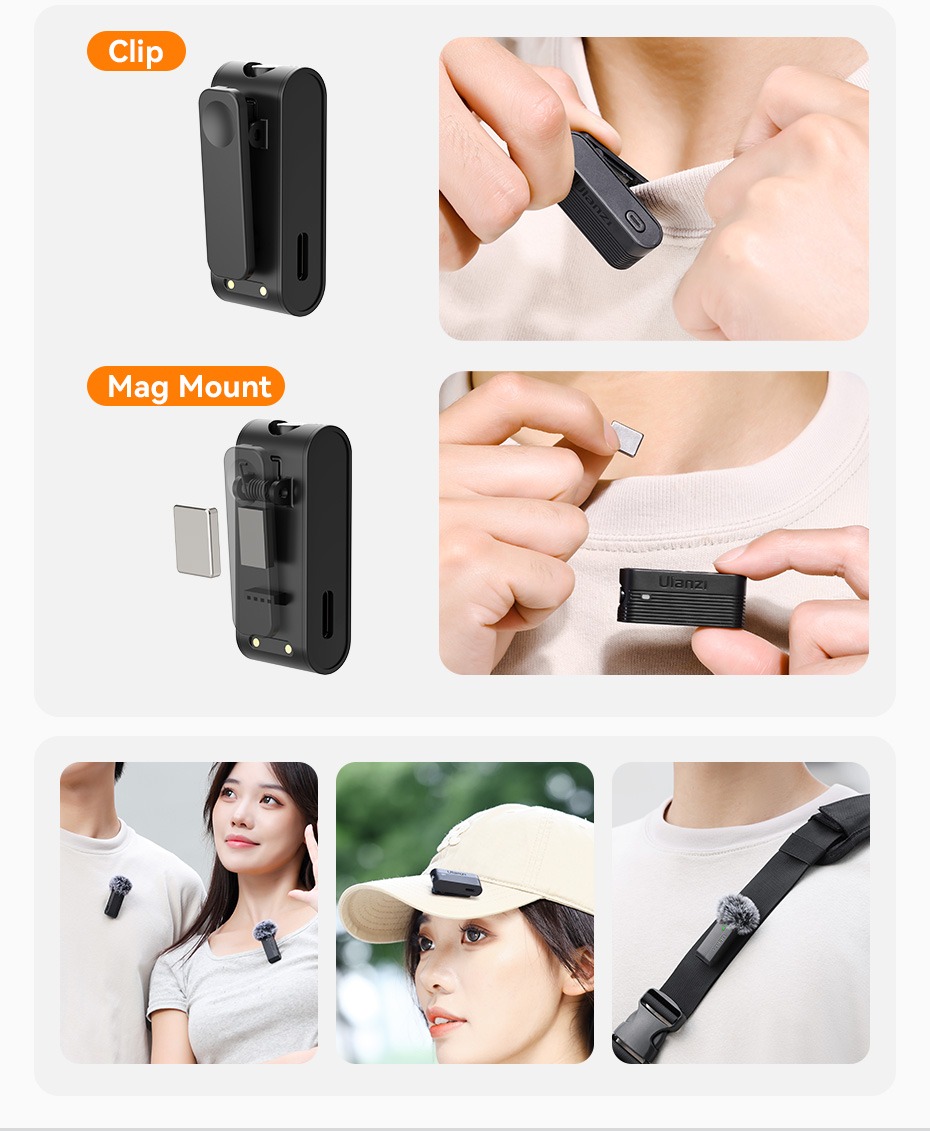 Ulanzi A100 Dual Wireless Microphone Lavalier MIC for iPhone 15 Pro Pro Max Camera Sound Recording supports iOS devices with USB-C port. 